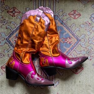 Azalea Wang Orange and Pink Cowgirl Boots
